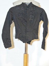 Beautiful Victorian ca 1890's Black Silk Faille Bodice w Beading SM