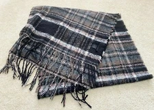 Steve Madden Black Gray Fringe Scarf Pink Plaid Striped Women Wrap Blanket Soft