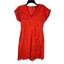 Banana Republic Red Orange V Neck Lace Dress with Pockets Size 0