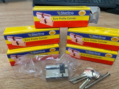 5 x Sterling Single Euro 5 Pin Zylinder 41 mm (30x11), Nickel poliert 3 Schlüssel