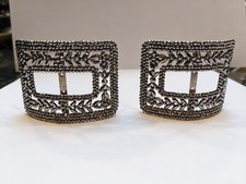 Pair of Vintage Antique Cut Steel Shoe Buckles Made in France Victorian
