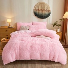 Pink Fluffy comforters twin size,Ultra Soft Faux Fur Duvet Cover Bedding Sets...