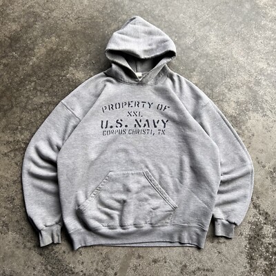 Vintage 80s 90s US Navy Stencil Pullover Hoodie Mens Size XL Grey