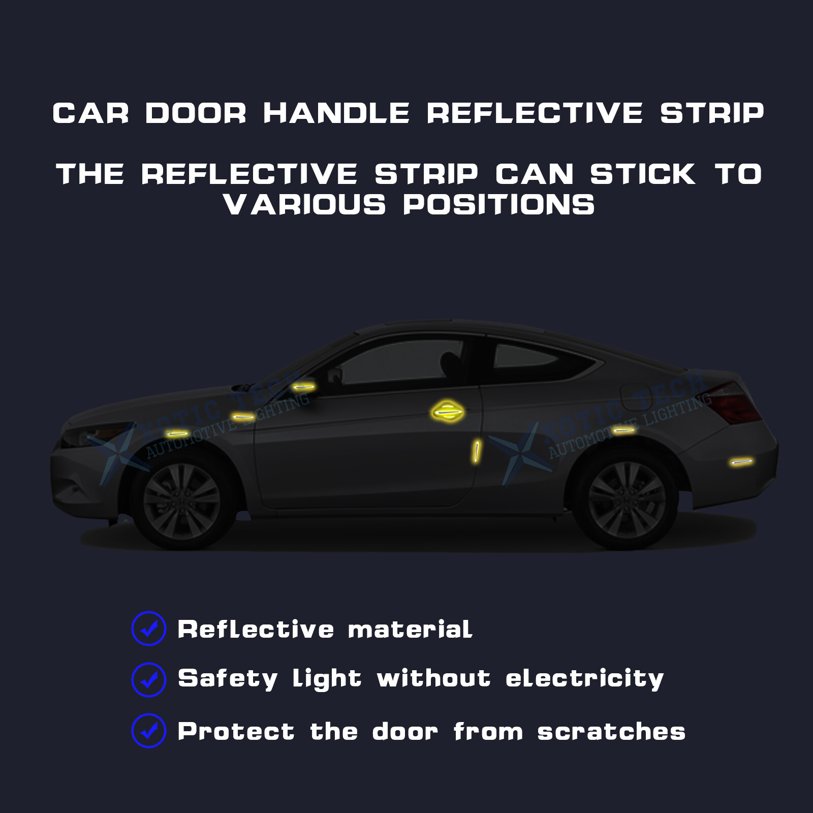 8x Yellow Carbon Fiber Reflective Car Door Handle Bowl Safety Warning Sticker