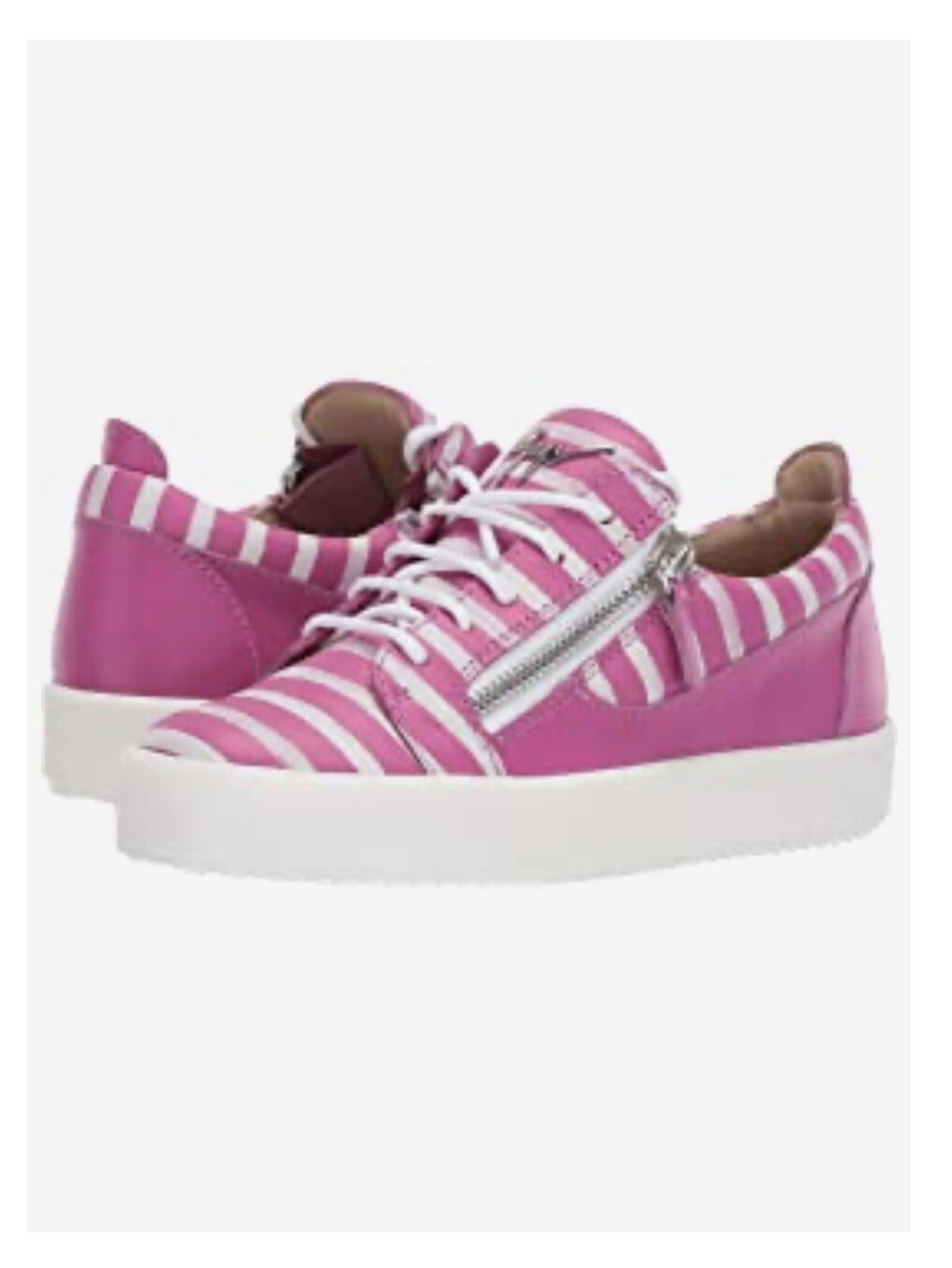$750 Giuseppe Zanotti Raspberry Pink& White Striped Leather