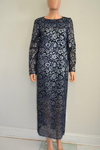 Chanel Navy Blue/Metallic Silver Lace 