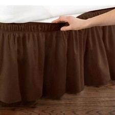 Twin/Full Brown Wrap Around Bedskirt Elasticized Dust Ruffle Bed Skirt 14" Drop