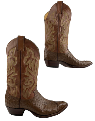 Justin Brown Leather Ostrich Cowboy Western Boots Mens Size 10 D Justin Brown Leather Ostrich Cowboy Western Boots Mens Size  main image 2