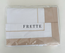 Frette Essence Queen Sheet Set White/Savage Beige Cotton Sateen Luxury