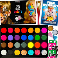 Face Painting Kit for Kids - 28 Colors, Non-Toxic, Stencils, Halloween Makeup