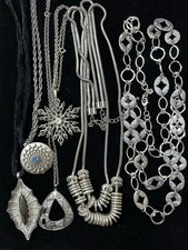 lot of vintage silvertone necklace Premier designes BJ Emmons pendant lock 6Pc
