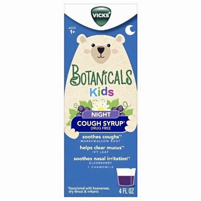 Vicks Botanicals Kids Night Cough Syrup Drug Free Berry 4 fl oz (118 mL)