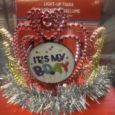 Happy Birthday Light-Up Tiara Plastic Crown. New Celebration Crown Pink Yellow