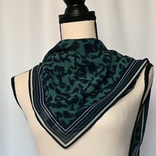 34" Square Polyester Scarf with blue/green animal print and border