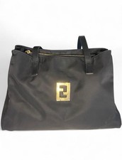 Vintage Fendi Black Nylon Tote Bag, Gold Logo...