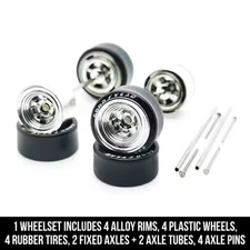 1/64 Scale ALLOY 0 5 SPOKE CHROME Real Rider Wheels Rims Tires Set for Hot