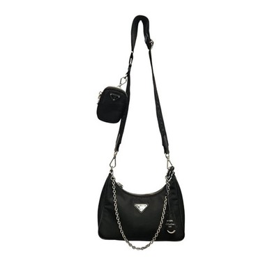 Prada Re-Edition 2005 Black Re-Nylon Shoulder Bag 22cm Preloved Excellent