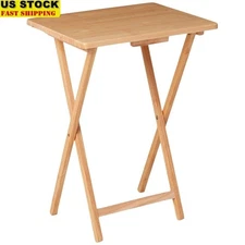 Portable Folding TV Tray Table Solid Rubberwood Space Saving Indoor Use