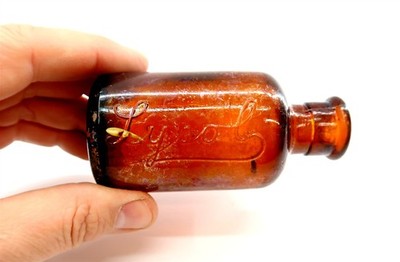 Vintage LYSOL Brown Embossed Bottle with Large Cursive Script 4'' Tall 