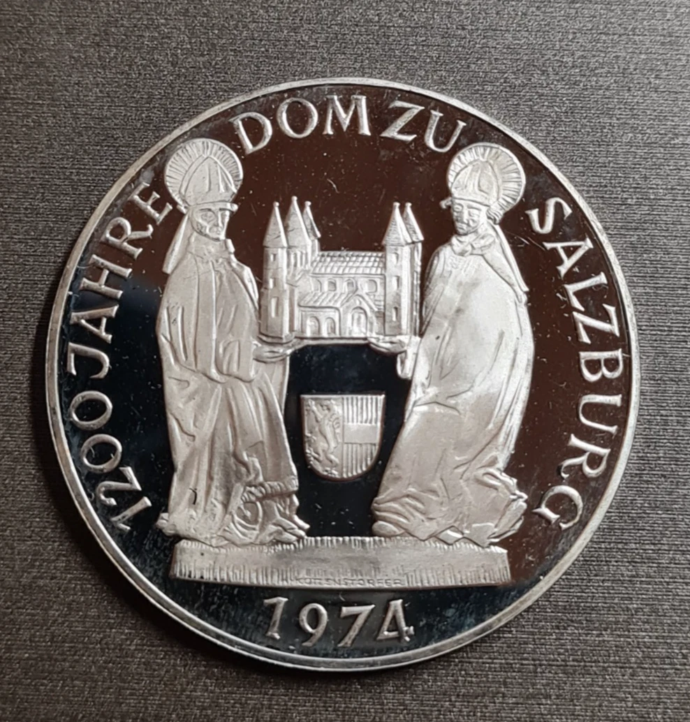 Seltene Silbermünze  Münze Österreich 50 Schilling Dom zu Salzburg 1974 #507