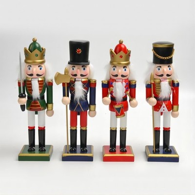 4PCS 25CM Nutcracker Figures Christmas Decorative Set, Pure Hand-Painted Wood...