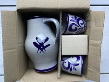 Bier/Wein Steingutkaraffe m. 2 Becher ehemals Sieg-Rheinischen Germania Brauerei