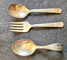 Silver Plate Baby Feeding Spoon and Baby Spoon Fork Set