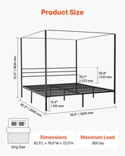 King Size Canopy Bed Frame Metal Canopy Bed with Four Posters Black