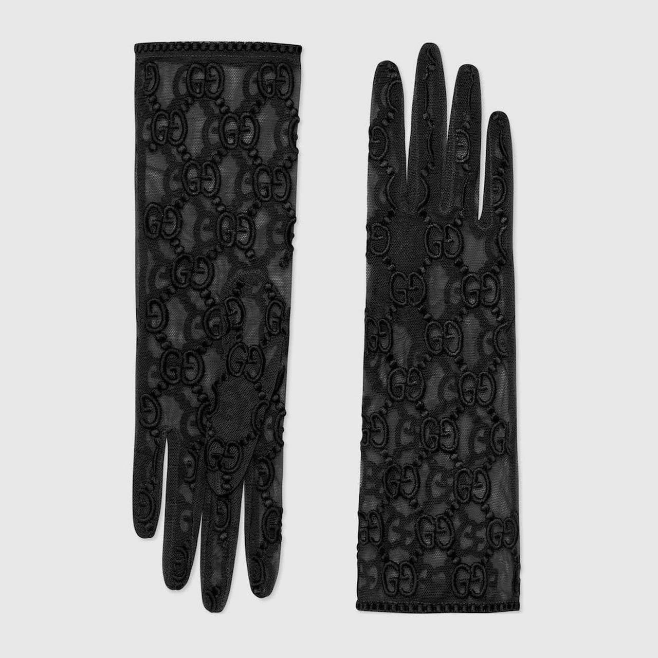 Gucci Tulle Gloves Size 8 GG Pattern In Black Worn Once Authentic
