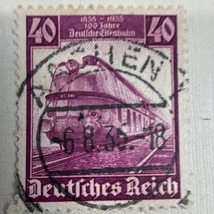 Germany Deutsches Reich 40 Purple Train Locomotive Postage Stamp Used CDS