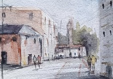original watercolor painting ACEO Road house trees rural barn street Sky #SIBY