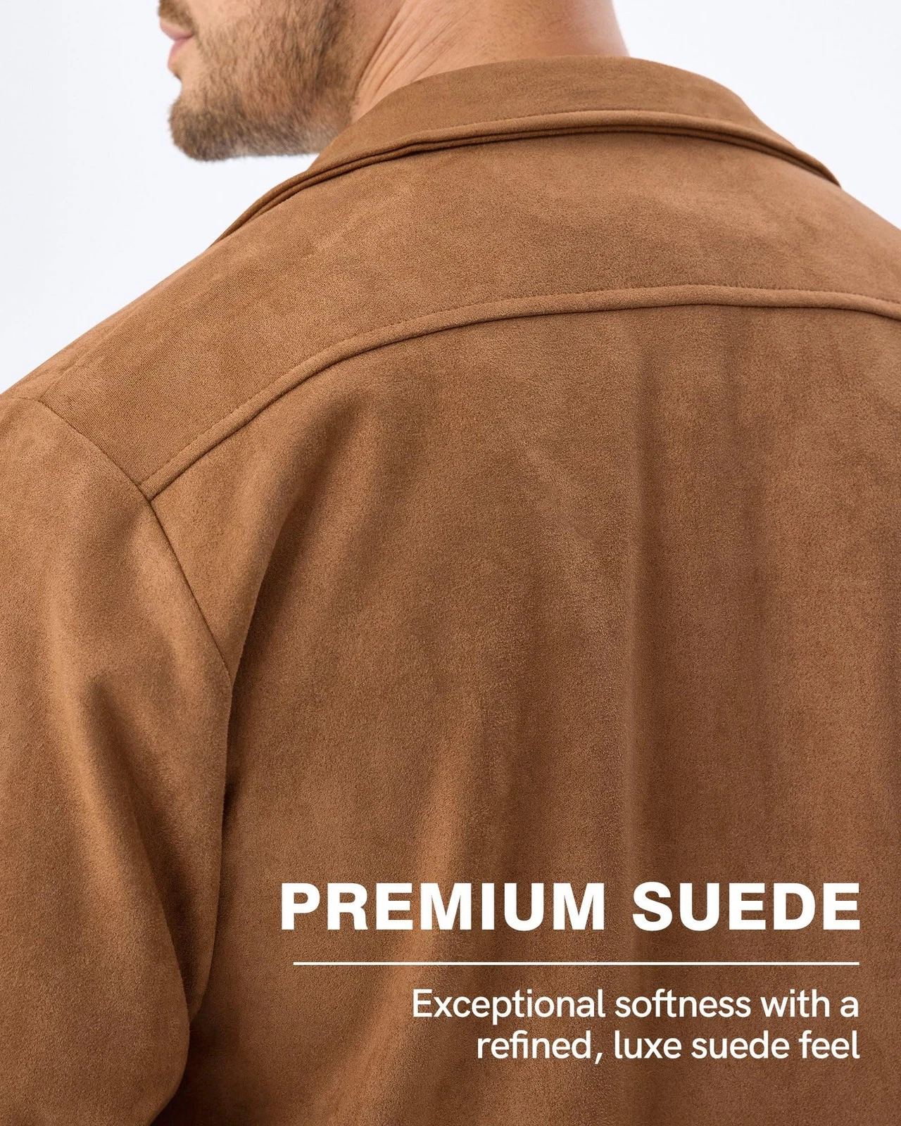 Men's Suede Bomber Jacket Casual Soft Lightweight Leather Jacket Light Brown image 4