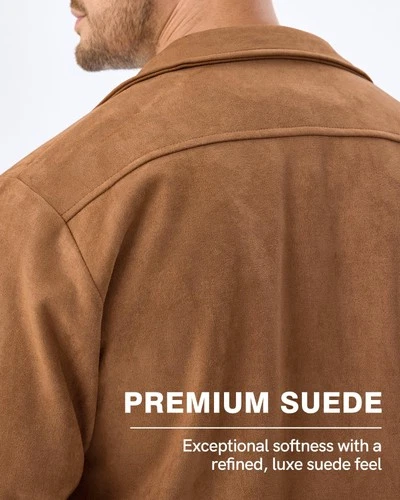 Men's Suede Bomber Jacket Casual Soft Lightweight Leather Jacket Light Brown image 4