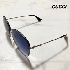Gucci GG0228 Sunglasses Silver Blue Lens Unisex Eyewear