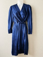 Vintage Argenti Petite Silk Wrap Dress 4 Blue Jacquard Midi
