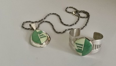 Jay King DTR Sterling 30  Necklace And Cuff Bracelet Vintage Modern Geometric