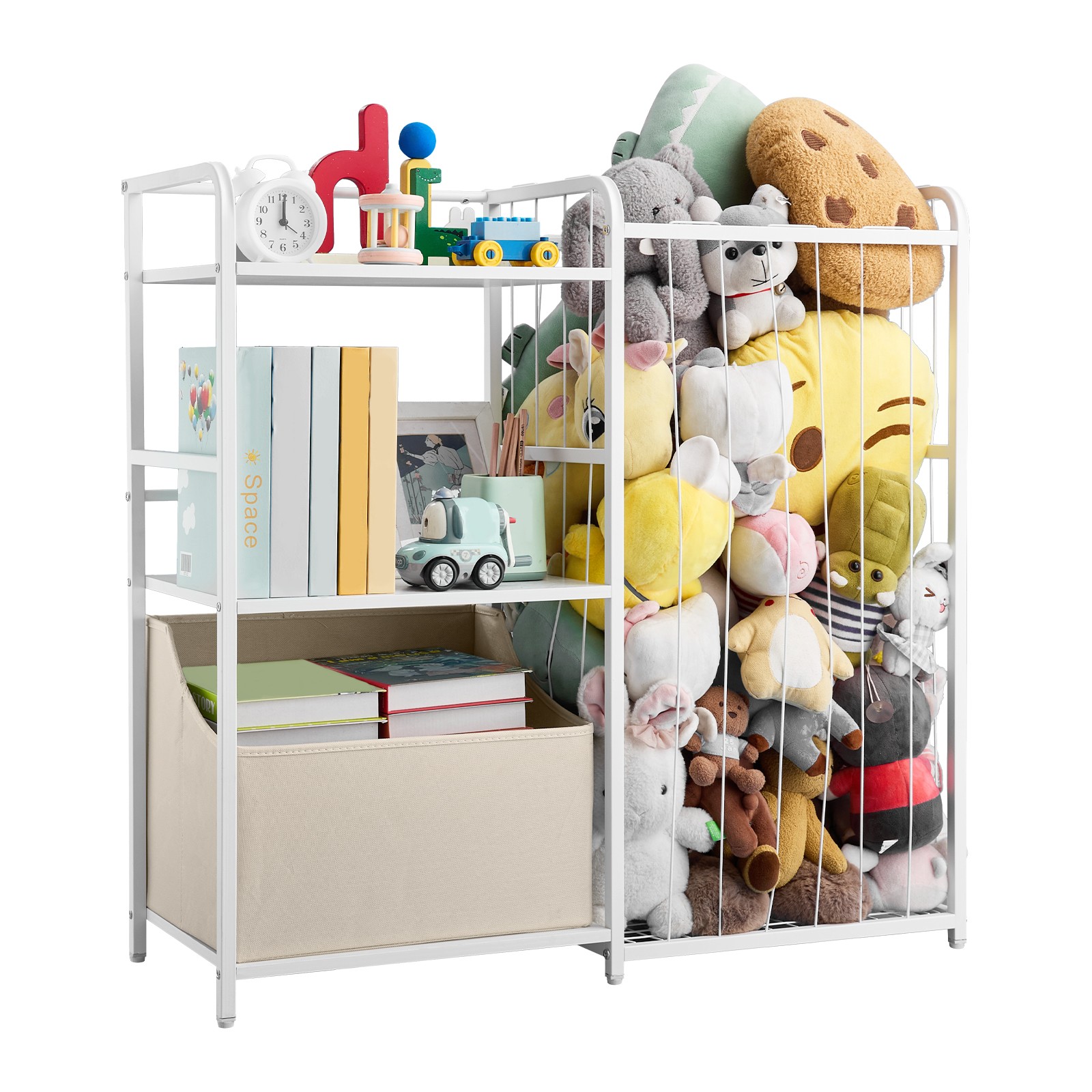 VEVOR Stuffed Animal Storage Toy Storage Organizer 2-Tier Bookshelf 4 Cubbies