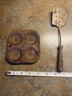VTG 1930s Child's Metal Muffin pan(4"x4") and tin spatula w/wood handle.  — photo 3