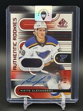 2022-23 UD SP Game Used Red Jersey Auto /149 Nikita Alexandrov RC Rookie Blues