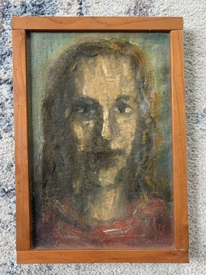 Antique Oil Painting On Canvas Portrait Face