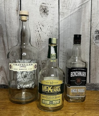 3 EMPTY bottles of American whiskey-Travelers Blend No49 Henry McKenna-Benchmark