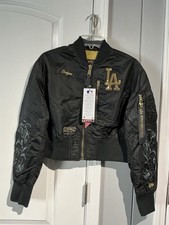 LA Los Angeles Dodgers Black Gold New Era Jacket ALPHA INDUSTRIES Size Small NWT