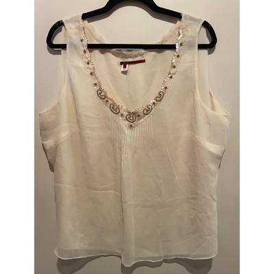Tapemeasure sleeveless beaded white and gold blouse size 18W