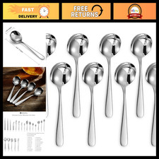 8-Piece 7-Inch Stainless Steel Soup Spoons Set - Premium Quality 18/10 Flatware