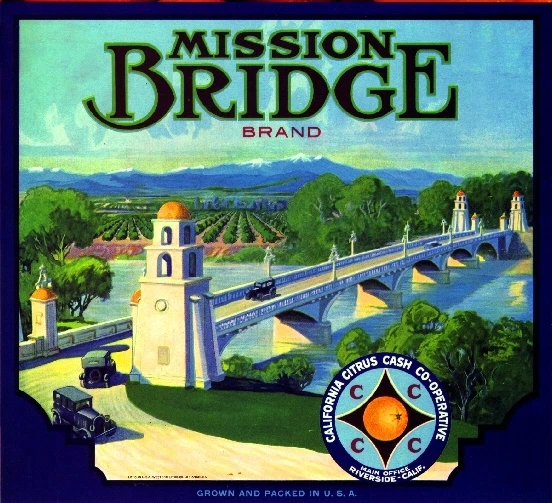 MISSION BRIDGE Riverside Mission Inn Bridge Orange Crate Label Print