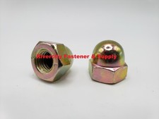 2 M10-1.5 Acorn / Dome / Cap Hex Nuts 10mm M10x1.5 Coarse Yellow Zinc