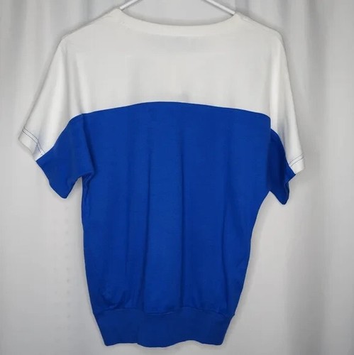 Christian Dior Vtg Top Women Small Blue White Color Block Short Dolman Sleeve - Picture 2 of 5