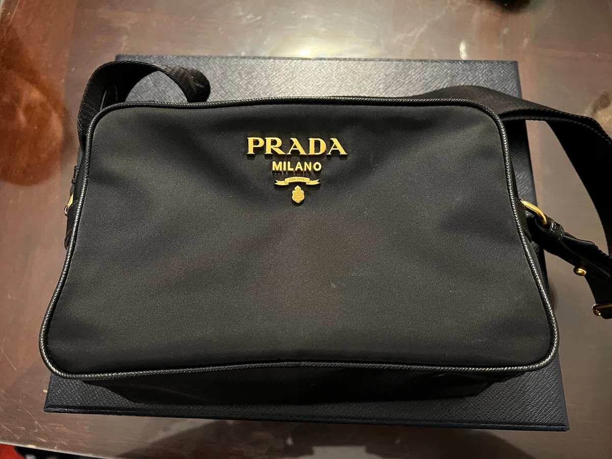 Prada Womens Tessuto Nylon Black Camera Bag Crossbody 1BH089