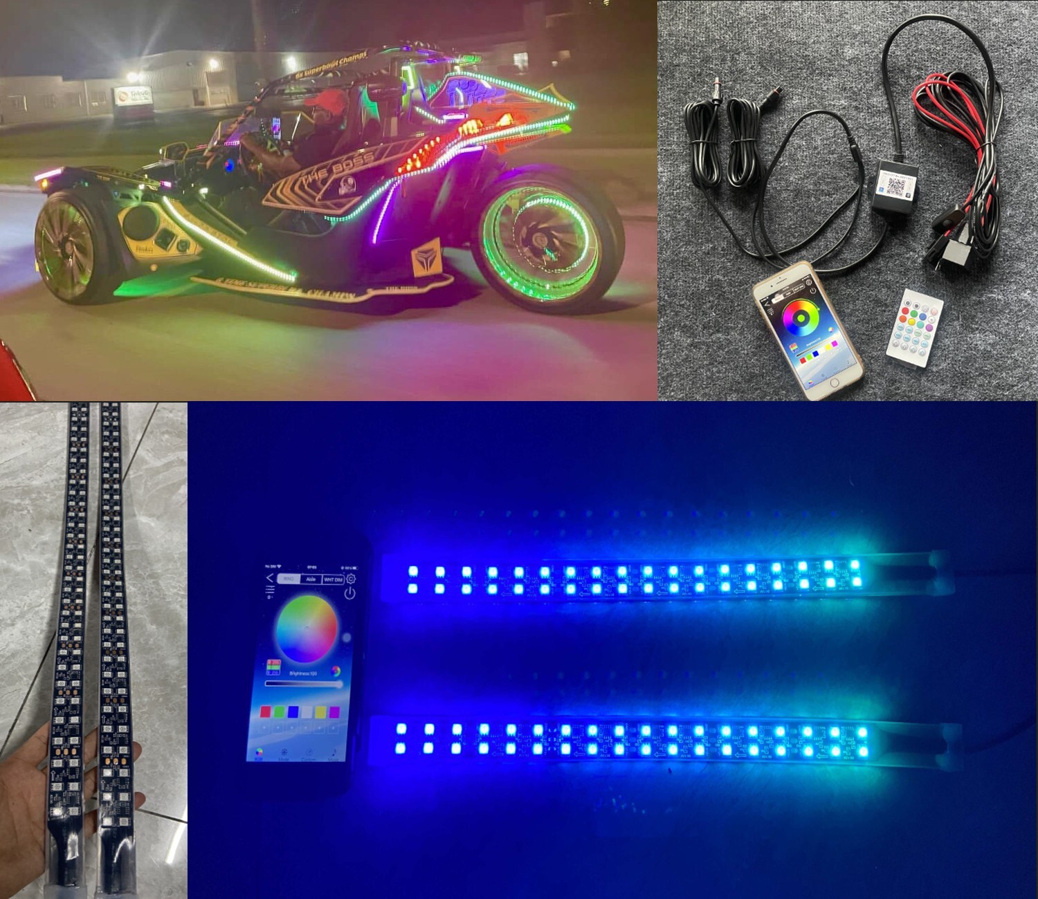 2PCS x1FT Double Row Dream CHASING Shining Night Lights LED Motorcycle Strips