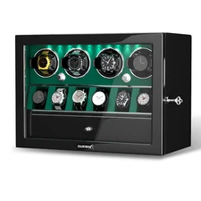 Automatic 4 Watch Winder Case with 6 Watches Display Storage Box with LED Light